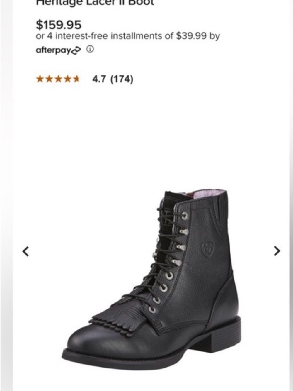 Ariat Black Leather Lace-Up Boot with Kiltie
